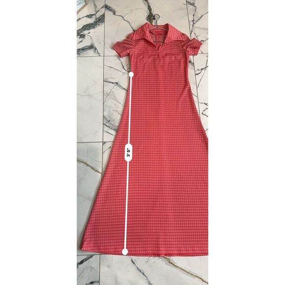 Vtg 60s/70s Handmade Pink Geometric Knit Maxi Dress, Collar, Short Sleeve S/M - Picture 11 of 16